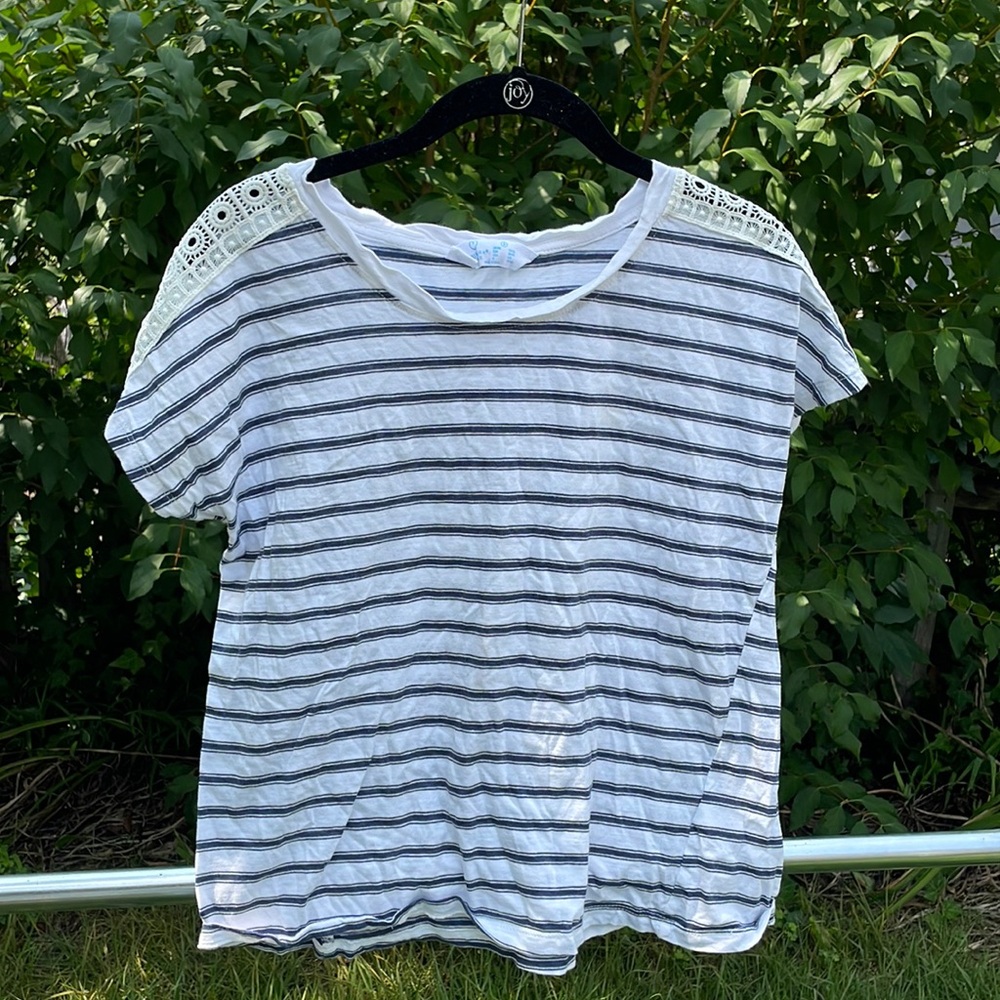 Navy blue and white striped top
